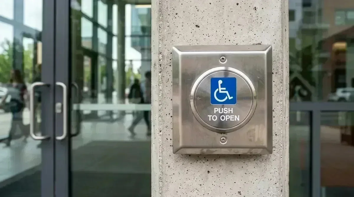 Automated commercial power door operator and entrance hardware