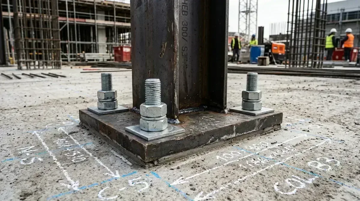 Structural steel column baseplate and anchor bolt detail