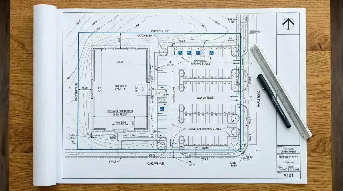 Certified municipal architectural site plan sheet for BC permit submission