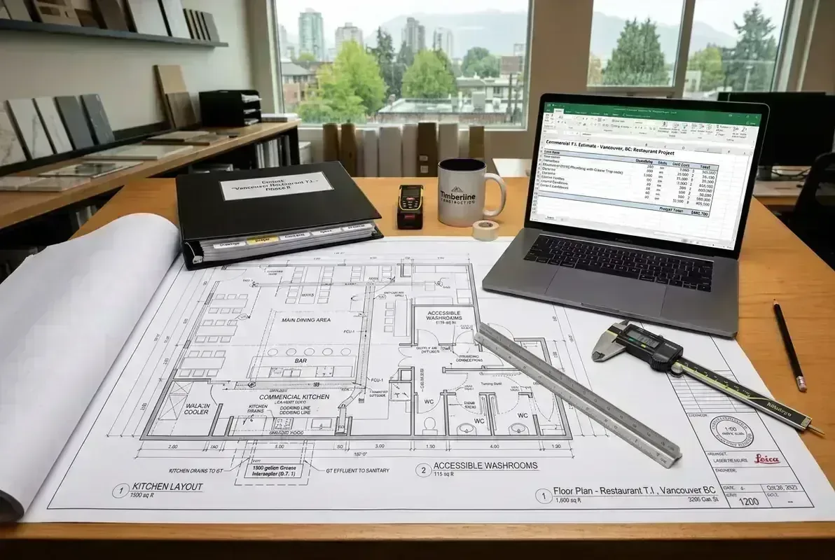 Commercial tenant improvement blueprint and cost estimating spreadsheet