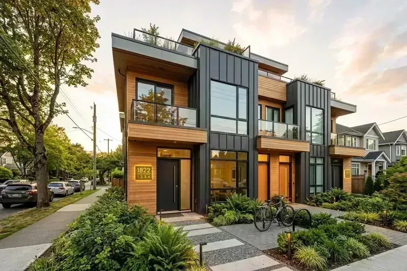 Custom home architectural exterior elevations and floor plans for municipal permit