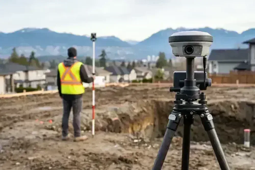 Topographical site survey and tree protection zones on residential building lot in BC