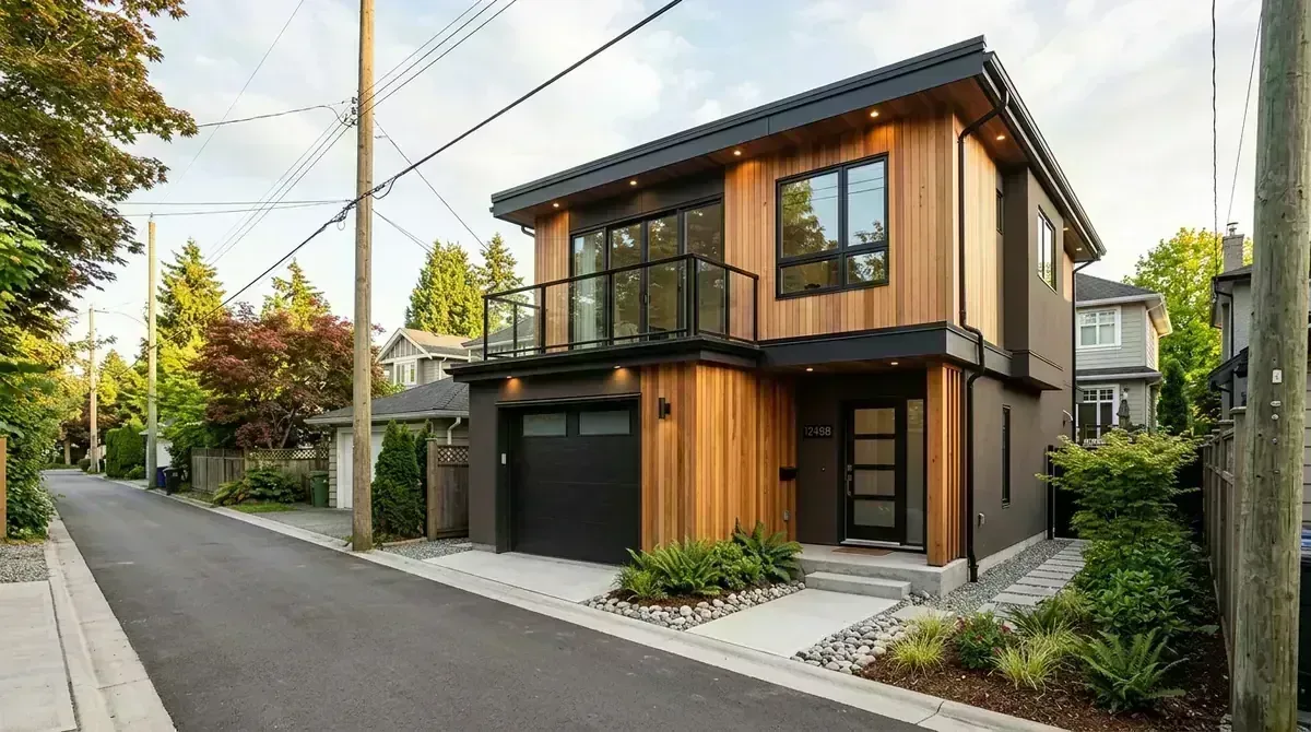 Modern two-storey detached coach house and laneway suite in Metro Vancouver