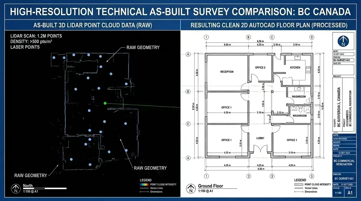 3D LiDAR point cloud reality capture to 2D AutoCAD floor plan vector comparison
