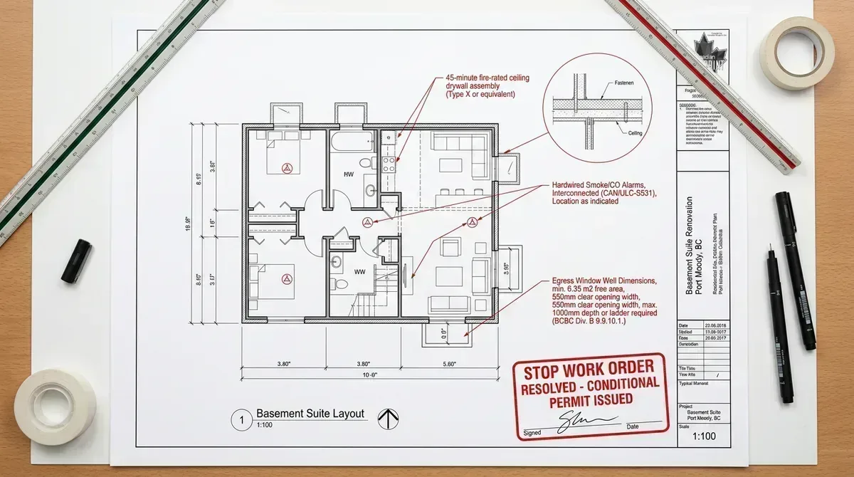 Municipal stop work order redline permit rectification architectural plan